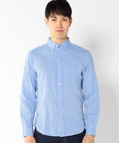 coen(コーエン)の「フレンチリネン×コットンシャンブレーボタンダウンシャツ(シャツ/ブラウス・メンズ・ピンク/ネイビー/クリーム/ホワイト・X-LARGE/MEDIUM/LARGE/SMALL)」の6枚目の写真