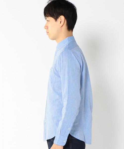 coen(コーエン)の「フレンチリネン×コットンシャンブレーボタンダウンシャツ(シャツ/ブラウス・メンズ・ピンク/ネイビー/クリーム/ホワイト・X-LARGE/MEDIUM/LARGE/SMALL)」の7枚目の写真