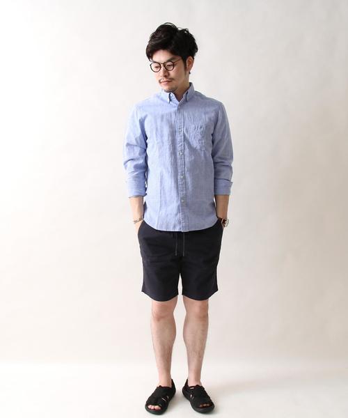 coen(コーエン)の「フレンチリネン×コットンシャンブレーボタンダウンシャツ(シャツ/ブラウス・メンズ・ピンク/ネイビー/クリーム/ホワイト・X-LARGE/MEDIUM/LARGE/SMALL)」の12枚目の写真