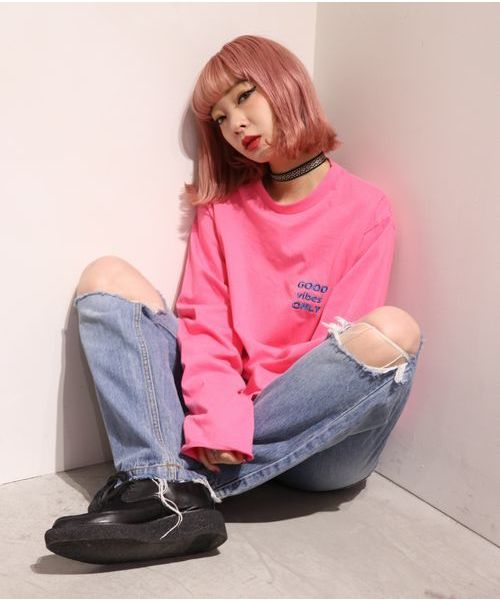 jouetie（ジュエティ）の「emmaコラボ カラーロングスリーブTEE（Tシャツ/カットソー・レディース・ターコイズブルー/ピンク/イエロー・MEDIUM）」の3枚目の写真