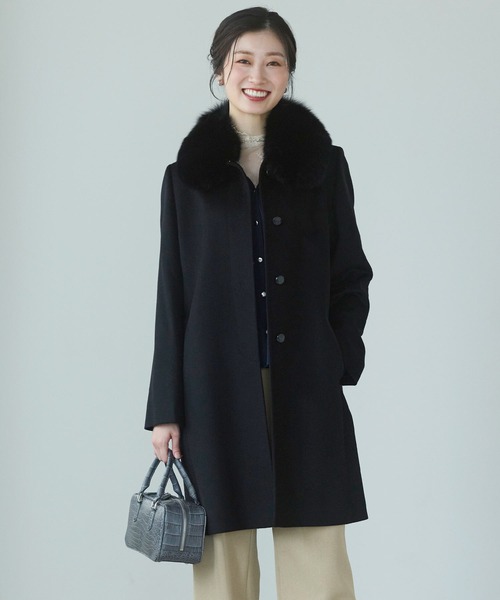 sankyo shokai(サンキョウショウカイ)の「カシミヤステンカラーコート(ステンカラーコート・レディース・ブラック・13号/11号/9号/7号)」の1枚目の写真