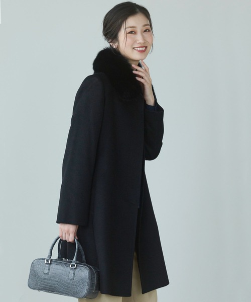 sankyo shokai(サンキョウショウカイ)の「カシミヤステンカラーコート(ステンカラーコート・レディース・ブラック・13号/11号/9号/7号)」の5枚目の写真