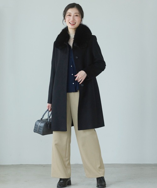 sankyo shokai(サンキョウショウカイ)の「カシミヤステンカラーコート(ステンカラーコート・レディース・ブラック・13号/11号/9号/7号)」の2枚目の写真