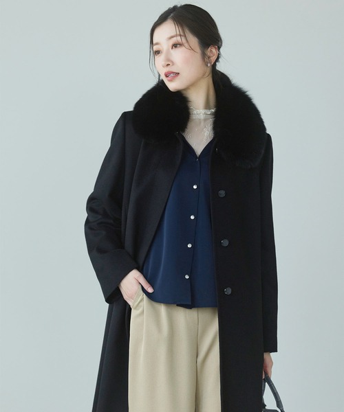 sankyo shokai(サンキョウショウカイ)の「カシミヤステンカラーコート(ステンカラーコート・レディース・ブラック・13号/11号/9号/7号)」の6枚目の写真