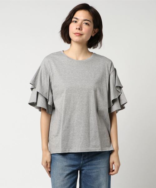 rps（アールピーエス）の「袖２段フリルカットプルオーバー（Tシャツ/カットソー・レディース・ブラック/ネイビー/オフホワイト/イエロー/杢グレー/ピンクベージュ/ダークグリーン・M）」の14枚目の写真