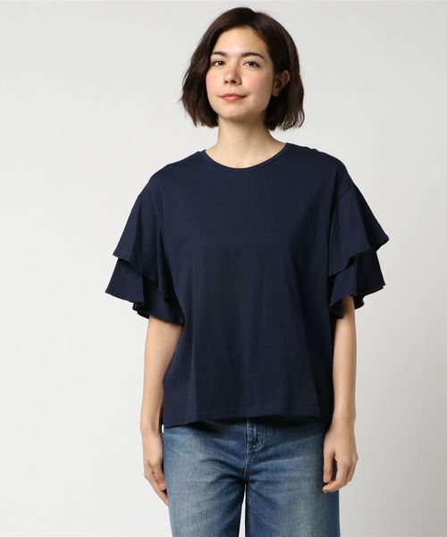 rps（アールピーエス）の「袖２段フリルカットプルオーバー（Tシャツ/カットソー・レディース・ブラック/ネイビー/オフホワイト/イエロー/杢グレー/ピンクベージュ/ダークグリーン・M）」の13枚目の写真