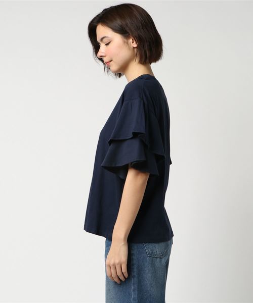 rps（アールピーエス）の「袖２段フリルカットプルオーバー（Tシャツ/カットソー・レディース・ブラック/ネイビー/オフホワイト/イエロー/杢グレー/ピンクベージュ/ダークグリーン・M）」の9枚目の写真