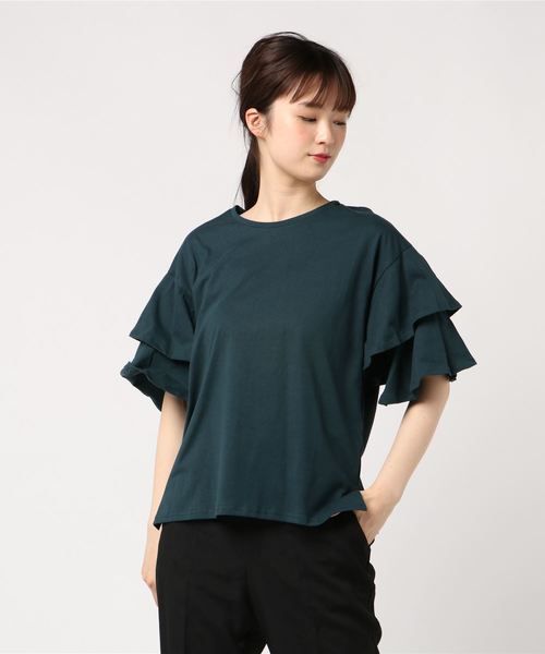 rps（アールピーエス）の「袖２段フリルカットプルオーバー（Tシャツ/カットソー・レディース・ブラック/ネイビー/オフホワイト/イエロー/杢グレー/ピンクベージュ/ダークグリーン・M）」の16枚目の写真