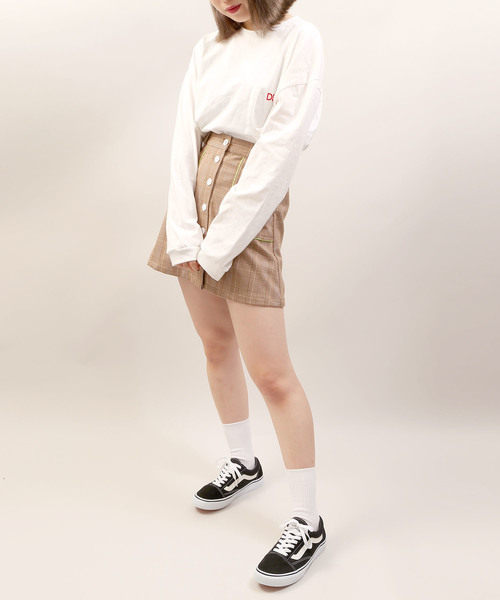 DING（ディング）の「DING/【セットアップ対応商品】チェック柄パイピングミニスカート（スカート・レディース・ブラウン系その他2/グレー系その他2・FREE）」の5枚目の写真