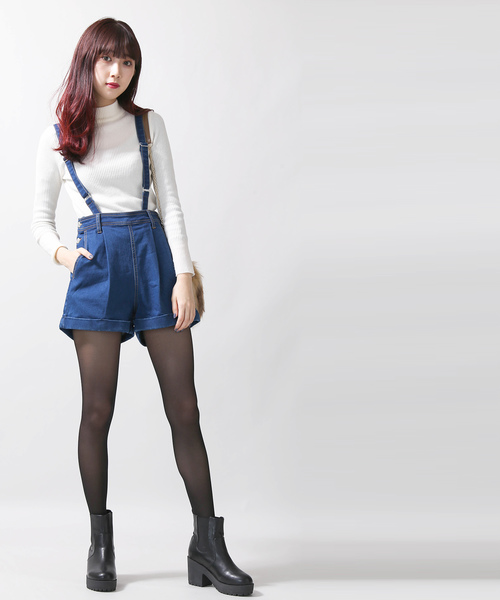 サスペンダー付きブラックショートパンツ サスペンダー付ビジューショートパンツ ｜ LIZ LISA（リズリサ