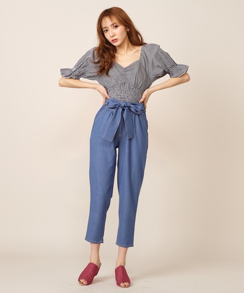 MIIA(ミーア)の「デニム風テーパードパンツ(その他パンツ・レディース・ベージュ/ピンク/ブルー系その他/ブラック・FREE)」の11枚目の写真