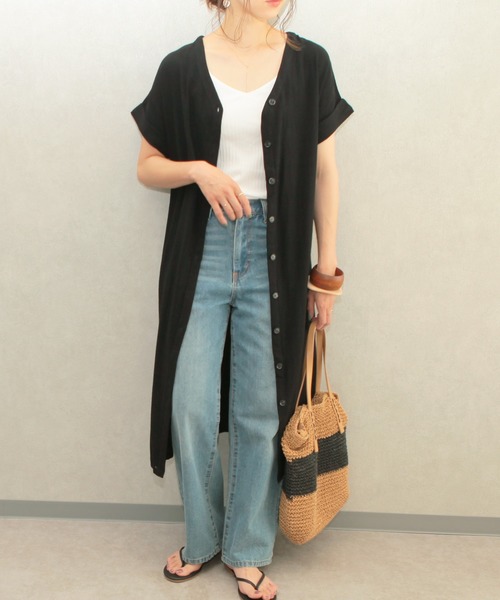 reca（レカ）の「2wayリネンスリット入りロングガウンワンピース（ワンピース・レディース・ブラック/ベージュ/ナチュラル・FREE）」の2枚目の写真