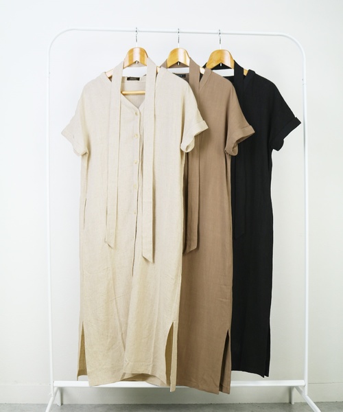 reca（レカ）の「2wayリネンスリット入りロングガウンワンピース（ワンピース・レディース・ブラック/ベージュ/ナチュラル・FREE）」の9枚目の写真
