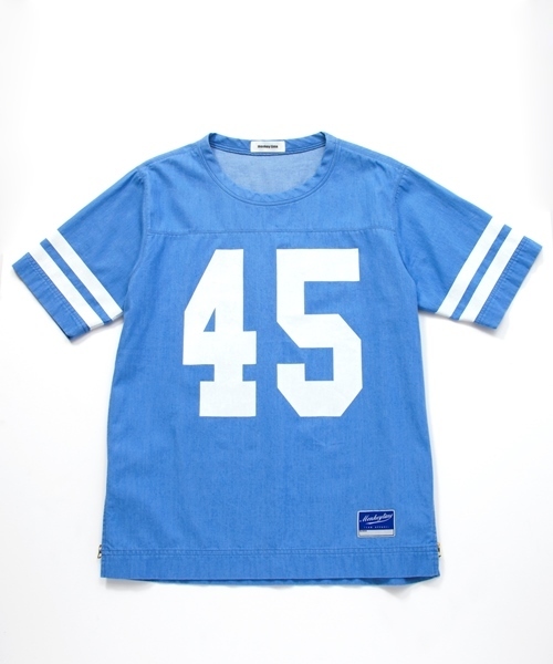 MONKEY TIME（モンキータイム）の「MT∴ 6ozデニム フットボール T-シャツ（シャツ/ブラウス・メンズ・ネイビー/ライトブルー・MEDIUM/SMALL/LARGE）」の5枚目の写真