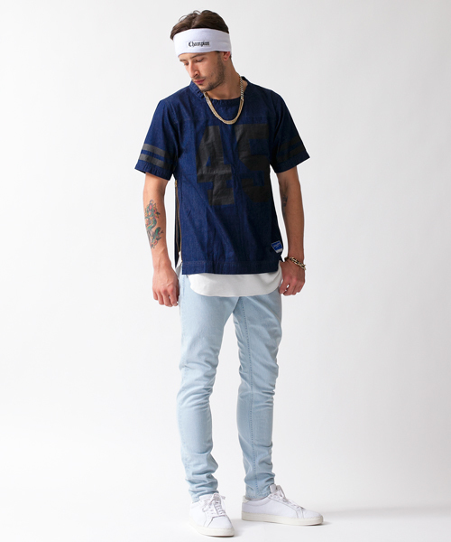 MONKEY TIME（モンキータイム）の「MT∴ 6ozデニム フットボール T-シャツ（シャツ/ブラウス・メンズ・ネイビー/ライトブルー・MEDIUM/SMALL/LARGE）」の10枚目の写真