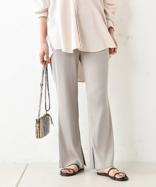 DouDou（ドゥドゥ）の「カットリブパンツ（その他パンツ・レディース・オフホワイト/グレイッシュベージュ/グリーン/ブラック/キャメル/ピンク・FREE）」の4枚目の写真