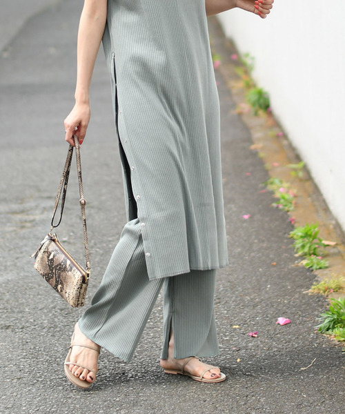 DouDou（ドゥドゥ）の「カットリブパンツ（その他パンツ・レディース・オフホワイト/グレイッシュベージュ/グリーン/ブラック/キャメル/ピンク・FREE）」の5枚目の写真