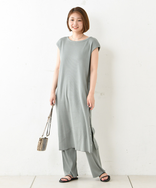 DouDou（ドゥドゥ）の「カットリブパンツ（その他パンツ・レディース・オフホワイト/グレイッシュベージュ/グリーン/ブラック/キャメル/ピンク・FREE）」の7枚目の写真