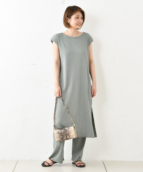 DouDou（ドゥドゥ）の「カットリブパンツ（その他パンツ・レディース・オフホワイト/グレイッシュベージュ/グリーン/ブラック/キャメル/ピンク・FREE）」の8枚目の写真