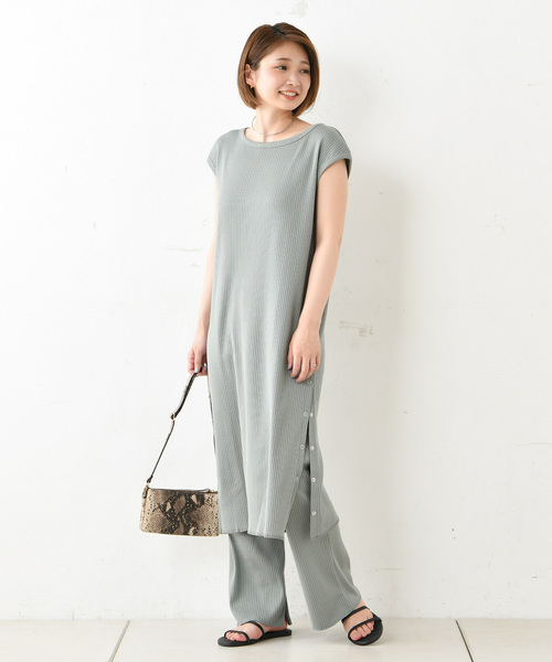 DouDou（ドゥドゥ）の「カットリブパンツ（その他パンツ・レディース・オフホワイト/グレイッシュベージュ/グリーン/ブラック/キャメル/ピンク・FREE）」の9枚目の写真