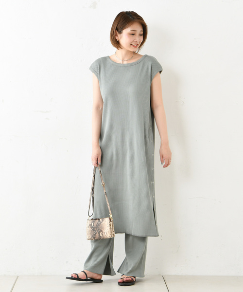 DouDou（ドゥドゥ）の「カットリブパンツ（その他パンツ・レディース・オフホワイト/グレイッシュベージュ/グリーン/ブラック/キャメル/ピンク・FREE）」の10枚目の写真