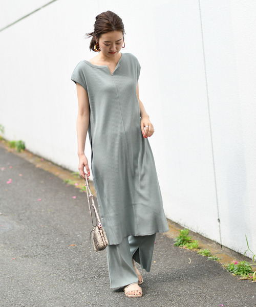 DouDou（ドゥドゥ）の「カットリブパンツ（その他パンツ・レディース・オフホワイト/グレイッシュベージュ/グリーン/ブラック/キャメル/ピンク・FREE）」の15枚目の写真