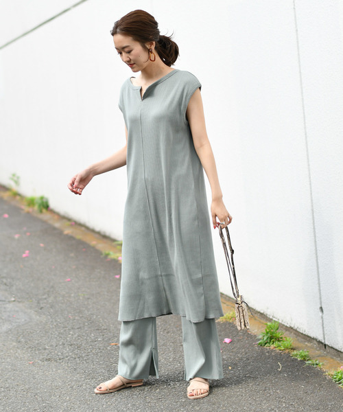 DouDou（ドゥドゥ）の「カットリブパンツ（その他パンツ・レディース・オフホワイト/グレイッシュベージュ/グリーン/ブラック/キャメル/ピンク・FREE）」の17枚目の写真