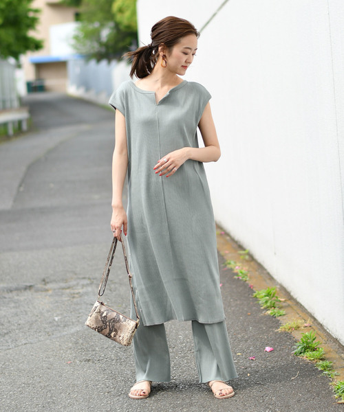 DouDou（ドゥドゥ）の「カットリブパンツ（その他パンツ・レディース・オフホワイト/グレイッシュベージュ/グリーン/ブラック/キャメル/ピンク・FREE）」の19枚目の写真