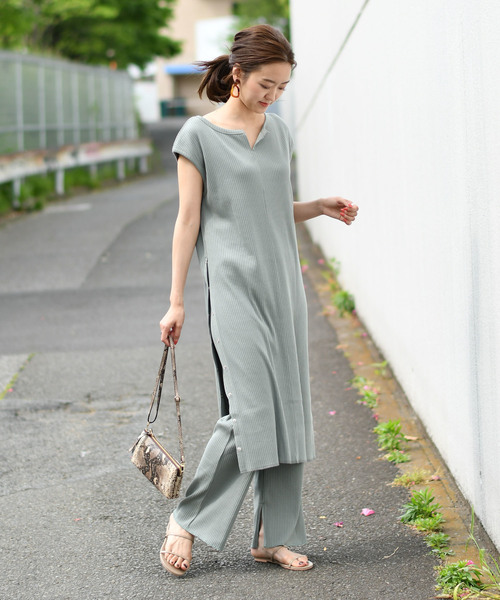 DouDou（ドゥドゥ）の「カットリブパンツ（その他パンツ・レディース・オフホワイト/グレイッシュベージュ/グリーン/ブラック/キャメル/ピンク・FREE）」の20枚目の写真