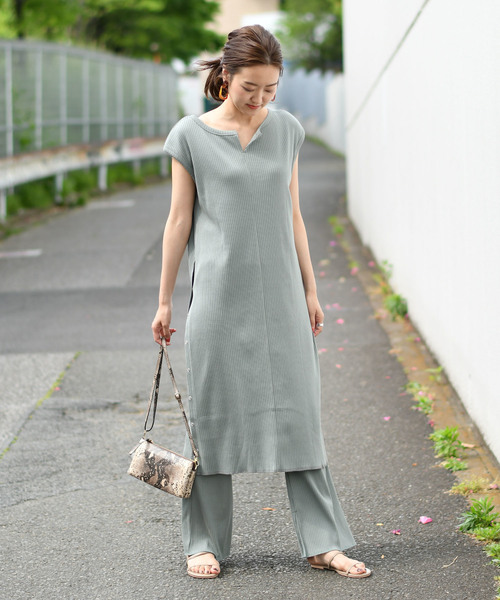 DouDou（ドゥドゥ）の「カットリブパンツ（その他パンツ・レディース・オフホワイト/グレイッシュベージュ/グリーン/ブラック/キャメル/ピンク・FREE）」の21枚目の写真