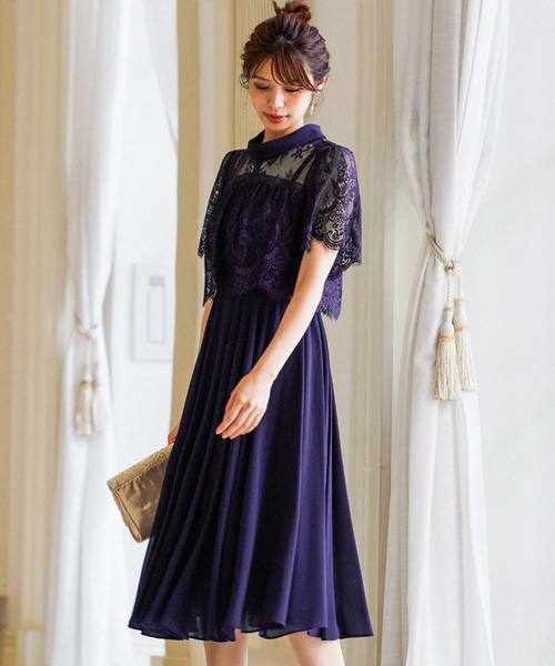 Fashion Letter(ファッションレター)の「レース切り替えロング 結婚式ワンピース パーティードレス(ドレス)」|ネイビー