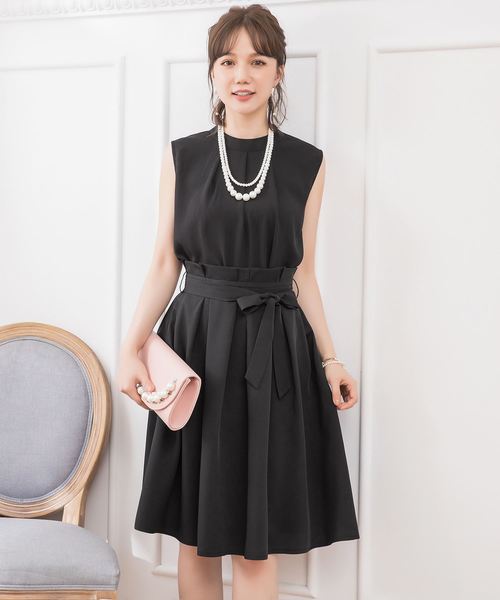 DRESS STAR(ドレス スター)の「結婚式ワンピースプチハイネックタックブラウス×ウエストリボンAラインスカートのセットアップ(セットアップ・レディース・ブラック/ベージュ/ネイビー/グレー/ピンク・XXXL/S/M/L/XL/XXL)」の2枚目の写真