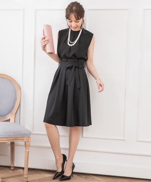 DRESS STAR(ドレス スター)の「結婚式ワンピースプチハイネックタックブラウス×ウエストリボンAラインスカートのセットアップ(セットアップ・レディース・ブラック/ベージュ/ネイビー/グレー/ピンク・XXXL/S/M/L/XL/XXL)」の14枚目の写真