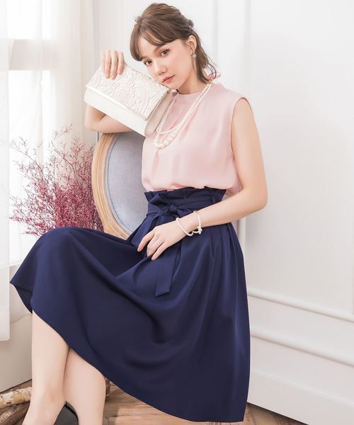 DRESS STAR(ドレス スター)の「結婚式ワンピースプチハイネックタックブラウス×ウエストリボンAラインスカートのセットアップ(セットアップ・レディース・ブラック/ベージュ/ネイビー/グレー/ピンク・XXXL/S/M/L/XL/XXL)」の11枚目の写真