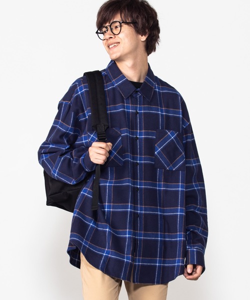 WEGO(ウィゴー)の「WEGO/チェックネルビッグシルエットシャツ(シャツ/ブラウス・メンズ・ベージュ/ネイビー/ダークグリーン/ワイン/ベージュ系その他/ブラック/グリーン・SMALL/MEDIUM/LARGE)」の6枚目の写真