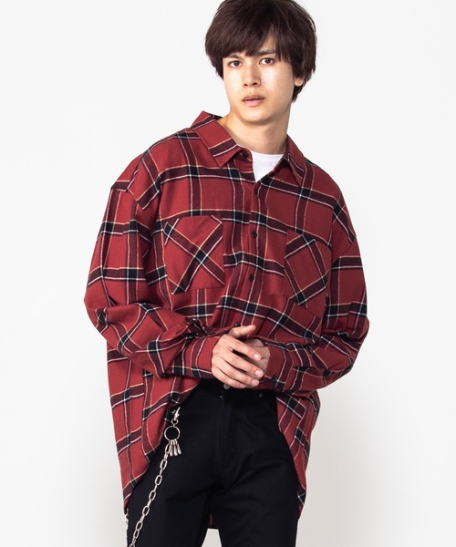 WEGO(ウィゴー)の「WEGO/チェックネルビッグシルエットシャツ(シャツ/ブラウス・メンズ・ベージュ/ネイビー/ダークグリーン/ワイン/ベージュ系その他/ブラック/グリーン・SMALL/MEDIUM/LARGE)」の7枚目の写真