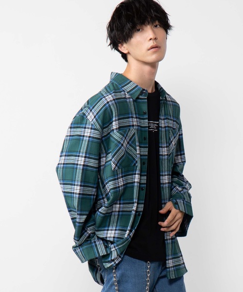 WEGO(ウィゴー)の「WEGO/チェックネルビッグシルエットシャツ(シャツ/ブラウス・メンズ・ベージュ/ネイビー/ダークグリーン/ワイン/ベージュ系その他/ブラック/グリーン・SMALL/MEDIUM/LARGE)」の1枚目の写真