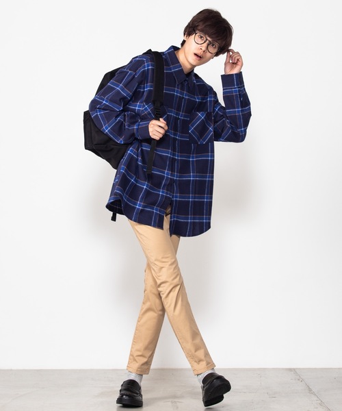 WEGO(ウィゴー)の「WEGO/チェックネルビッグシルエットシャツ(シャツ/ブラウス・メンズ・ベージュ/ネイビー/ダークグリーン/ワイン/ベージュ系その他/ブラック/グリーン・SMALL/MEDIUM/LARGE)」の9枚目の写真