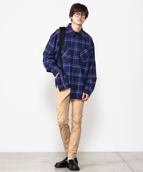 WEGO(ウィゴー)の「WEGO/チェックネルビッグシルエットシャツ(シャツ/ブラウス・メンズ・ベージュ/ネイビー/ダークグリーン/ワイン/ベージュ系その他/ブラック/グリーン・SMALL/MEDIUM/LARGE)」の22枚目の写真