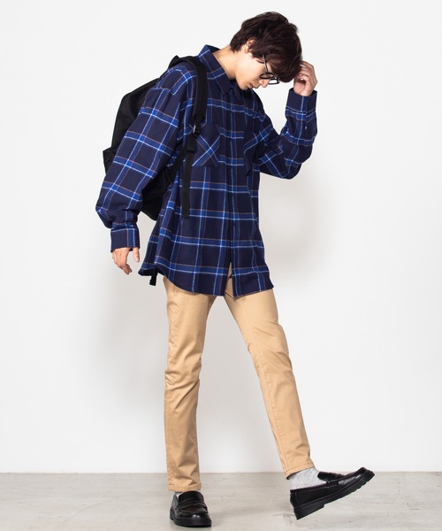 WEGO(ウィゴー)の「WEGO/チェックネルビッグシルエットシャツ(シャツ/ブラウス・メンズ・ベージュ/ネイビー/ダークグリーン/ワイン/ベージュ系その他/ブラック/グリーン・SMALL/MEDIUM/LARGE)」の19枚目の写真