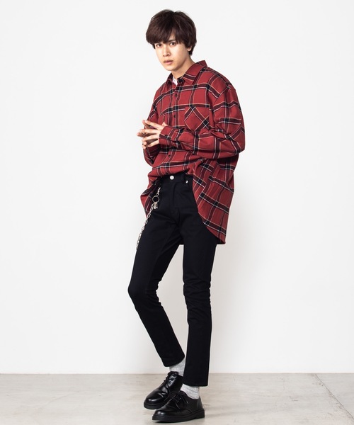 WEGO(ウィゴー)の「WEGO/チェックネルビッグシルエットシャツ(シャツ/ブラウス・メンズ・ベージュ/ネイビー/ダークグリーン/ワイン/ベージュ系その他/ブラック/グリーン・SMALL/MEDIUM/LARGE)」の17枚目の写真