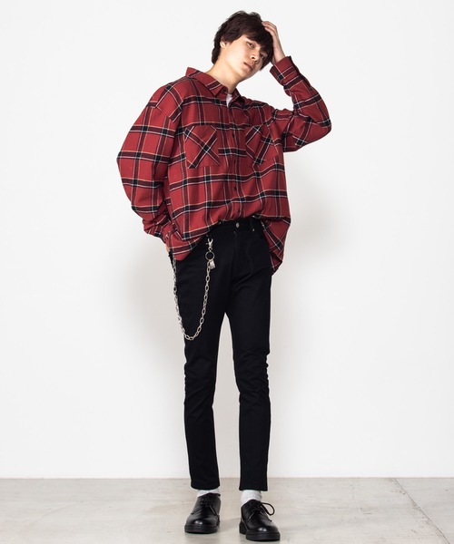 WEGO(ウィゴー)の「WEGO/チェックネルビッグシルエットシャツ(シャツ/ブラウス・メンズ・ベージュ/ネイビー/ダークグリーン/ワイン/ベージュ系その他/ブラック/グリーン・SMALL/MEDIUM/LARGE)」の14枚目の写真