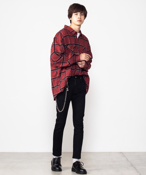 WEGO(ウィゴー)の「WEGO/チェックネルビッグシルエットシャツ(シャツ/ブラウス・メンズ・ベージュ/ネイビー/ダークグリーン/ワイン/ベージュ系その他/ブラック/グリーン・SMALL/MEDIUM/LARGE)」の12枚目の写真