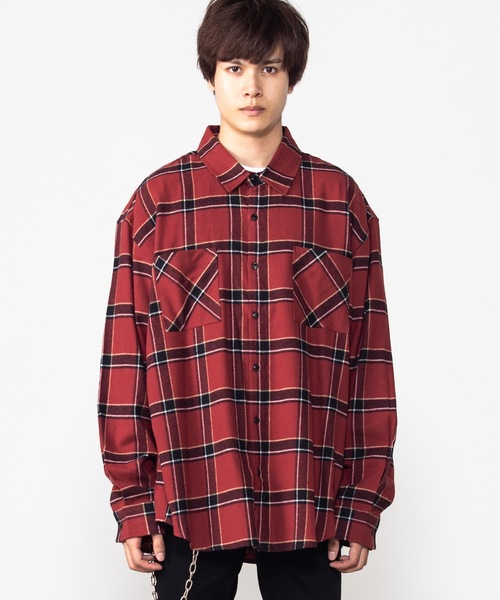 WEGO(ウィゴー)の「WEGO/チェックネルビッグシルエットシャツ(シャツ/ブラウス・メンズ・ベージュ/ネイビー/ダークグリーン/ワイン/ベージュ系その他/ブラック/グリーン・SMALL/MEDIUM/LARGE)」の20枚目の写真