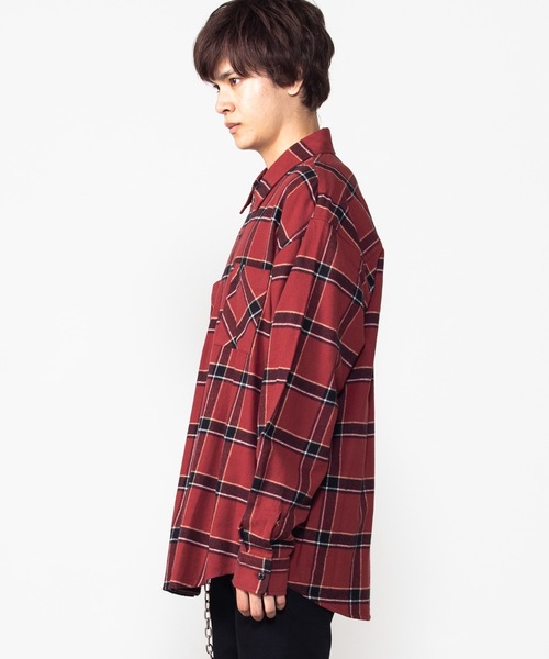 WEGO(ウィゴー)の「WEGO/チェックネルビッグシルエットシャツ(シャツ/ブラウス・メンズ・ベージュ/ネイビー/ダークグリーン/ワイン/ベージュ系その他/ブラック/グリーン・SMALL/MEDIUM/LARGE)」の18枚目の写真