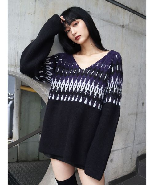 EMODA(エモダ)の「ノルディックラインニットトップ(ニット/セーター)」|ブラック