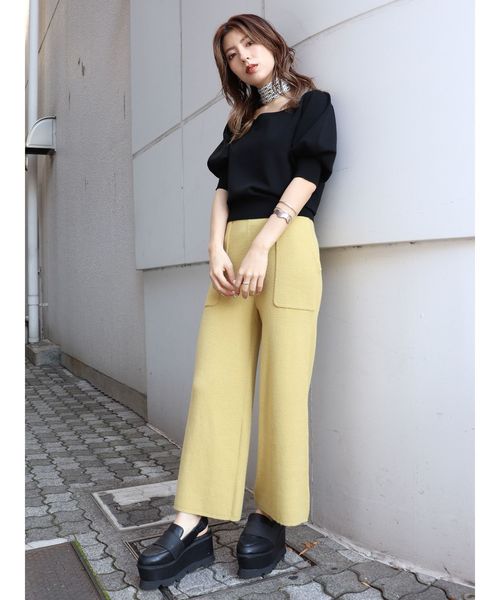 MURUA（ムルーア）の「ワッフルニットパンツ（その他パンツ・レディース・アイボリー/イエロー/ブラック・FREE）」の8枚目の写真