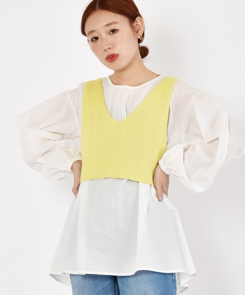 w closet(ダブルクローゼット)の「9Gワイドリブビスチェ+BLセット(シャツ/ブラウス)」|イエロー系その他