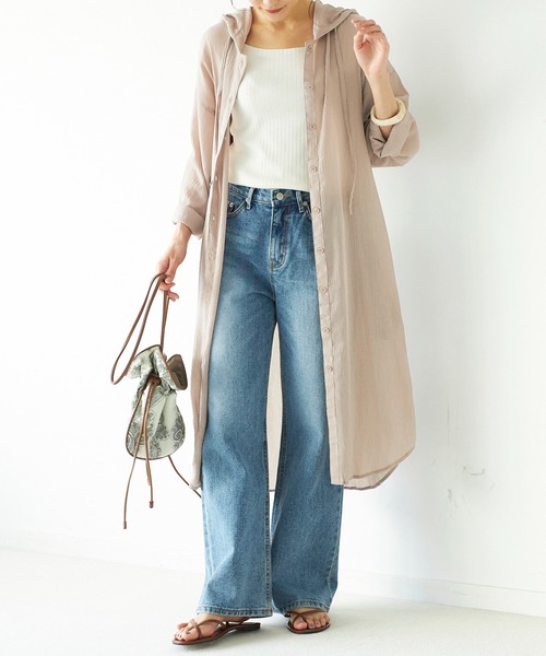 GeeRA(ジーラ)の「ゆるロングパーカーシャツ(シャツ/ブラウス・レディース・ブラック/ホワイト/ピンクベージュ・LARGE/MEDIUM/X-LARGE/SMALL/XX-LARGE)」の3枚目の写真