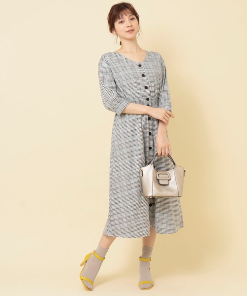 Yecca Vecca イェッカヴェッカ のワンピース チェック柄シャーリングワンピース ワンピース チェック柄シャーリングワンピース ワンピース ワンピース Vecca イェッカヴェッカ のファッション 時間指定可の